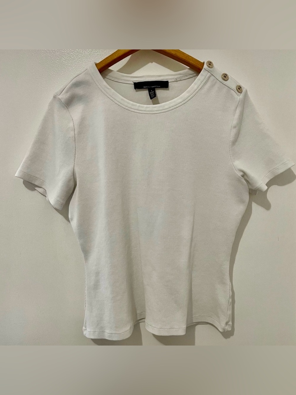 Subversive Basic Heavyweight Ribbed Crewneck Gold Button Shoulder Knit Top L